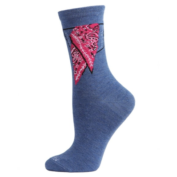 MeMoi Women's Bandana in Pocket Bamboo Blend Crew Socks - Womens - Female, 9-11, Denim Heather
