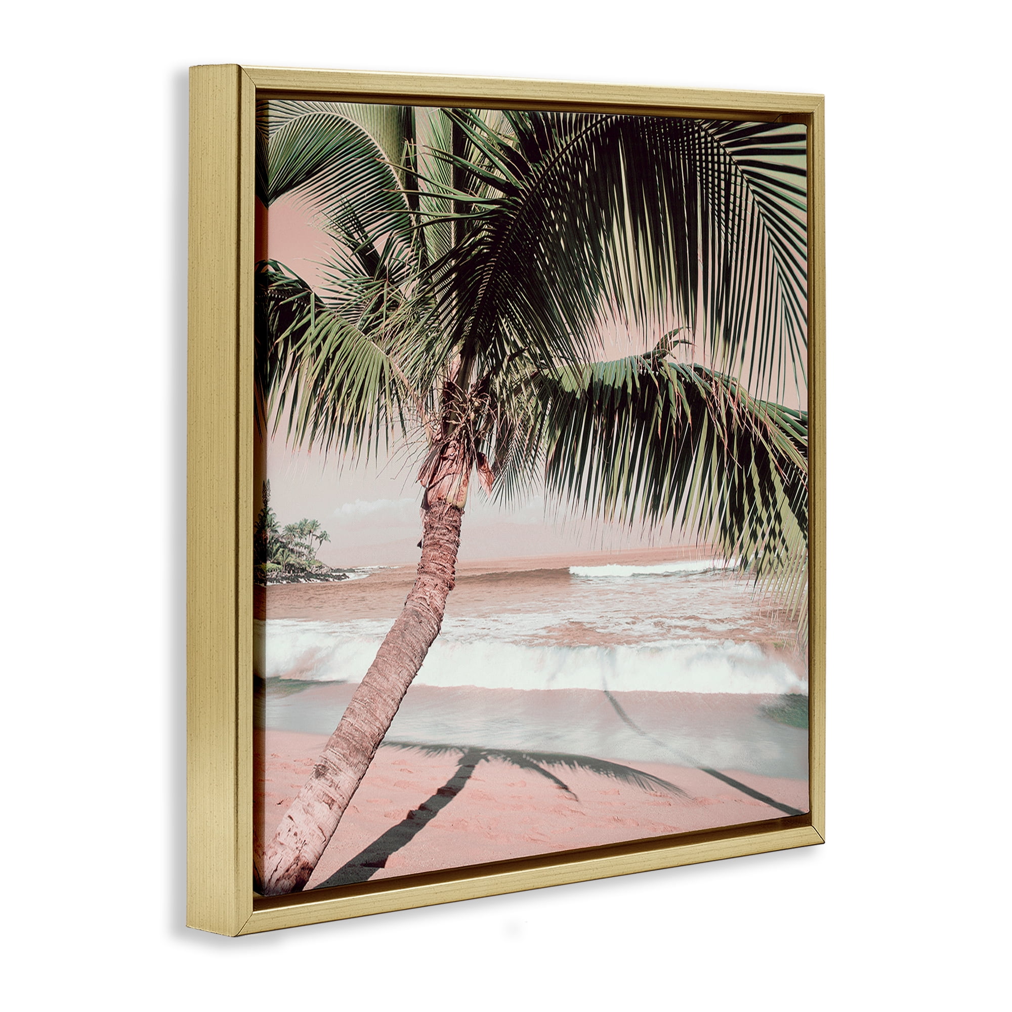 Stupell Industries Palm Tree Shadow on Sand Nautical & Beach Photography Gold Floater Framed Canvas Art Print Wall Art, 18 x 18