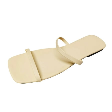 OJSFQUFP Womens Summer Slippers Ladies Fashion Summer Solid Color Leather Square Head Open Toe Beach Slippers Soft Sole Outdoor Beach Shoes Washable House Slippers Beige 39