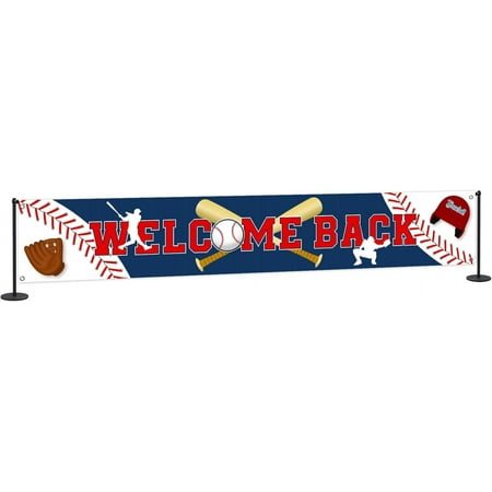 Large Welcome Back Banner, Baseball Theme Welcome Home Yard Sign, Retirement Party Backdrop Banner, Sport Theme Farewell Party Decorations Photo Prop, 9.8x1.6 ft