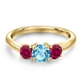 thumbnail image 3 of Gem Stone King 10K Yellow Gold Swiss Blue Topaz and Red Created Ruby Engagement Ring for Women | 1.15 Cttw | Round 5MM | Gemstone November Birthstone | Size 8, 3 of 6