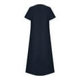 thumbnail image 5 of UTSJKR Womens Maxi Dress with Pockets Summer Basic Ruffled Short Sleeve Sundress 2024 Fashion Vintage Solid V Neck Smocked Casual Loose Fit Flowy Swing Beach Dress Dark Blue XXL, 5 of 6