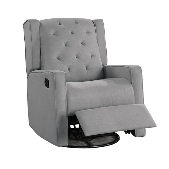 Manie Swivel Glider Manual Recliner, Solid Wood, Classic Gray Burlap