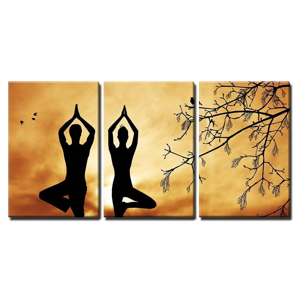Wall26 3 Piece Canvas Wall Art Couple Doing Yoga Modern Home Decor