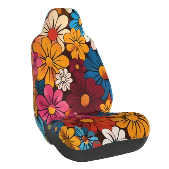Car Seat Cover Set (1-Piece) Front Seat Cushion Cover Elastic Breathable Seat Pad Universal Fit For Women & Men Suv, Truck, Van Car Seat Cover Accessories Colorful Floral Pattern Groovy Flowers (1)