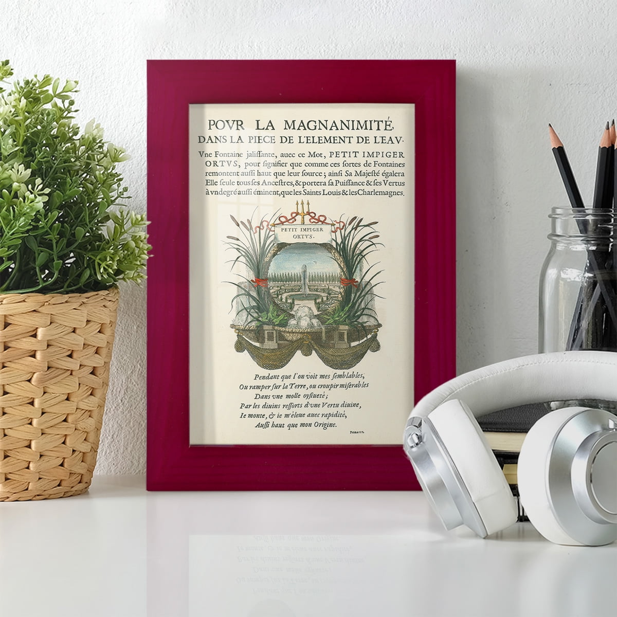 Printed Embellished Bookplate II - Framed Print w/glass - Cherry Red