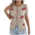 thumbnail image 2 of HongQid Womens Summer Short Sleeve Cardigans Cable Knit Tie Front Button Down Crewneck Lightweight Sweater Tops, 2 of 8