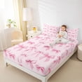 thumbnail image 3 of Manfei Pink Polka Dot Bow Queen Sheet Sets for Girls, Watercolor Ribbon Bed Set, 4 Pieces, 3 of 5