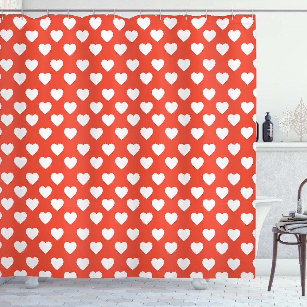 Red Shower Curtain, Cute White Hearts on Vibrant Red Backgroud
