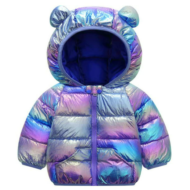 Winter Toddler Kids Little Boys Girls Dazzle Color Puffer Coat Bear Ear Hooded Jacket