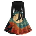 thumbnail image 2 of Halloween Dresses for Women Spider 1950s Crew Neck Novelty Dresses Castle Hepburn Long Sleeve Scary Tea Length Dress with Belt 5XL, 2 of 5