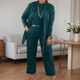thumbnail image 2 of sususu Two Piece Lounge Set for Women,Matching Set Women's Solid Color Casual Tunic Top Straight Leg Trousers Mid Long Jacket Three Piece Suit Set For Everyday And Outdoor Wear - Green, 2 of 5