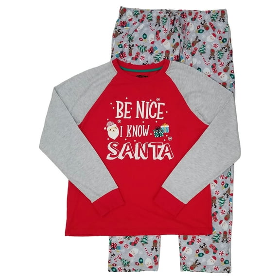 Mens 2-Piece Be Nice I Know Santa Christmas Sleepwear Pajama Set