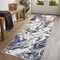 Haperlare Contemporary Abstract Runner Rugs for Hallway Entryway Machine Washable Non Slip Laundry Indoor Floor Runner Rug,Blue,2'x6'
