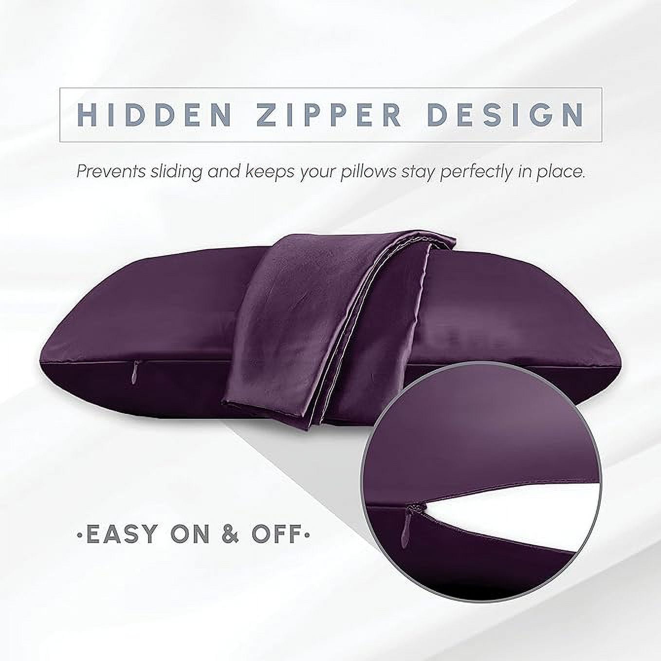 4 Pieces Satin Pillowcase Set with Hidden Zipper closure,Standard/Queen, Purple