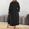 thumbnail image 4 of Women's Long Thick Plush Bathrobe - Solid Color Close-Fitting Winter Homewear, Black, S, 4 of 5