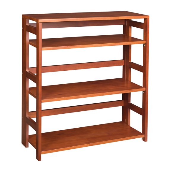 Regency Flip Flop 34 in 3 Shelf High Folding, No Tools Assembly, Solid Wood Bookcase- Cherry