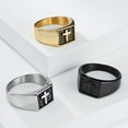 thumbnail image 4 of PAMTIER Men's and Women's Stainless Steel Classic Simple Devotion Square Stamp Cross Ring Gold Size 8, 4 of 5