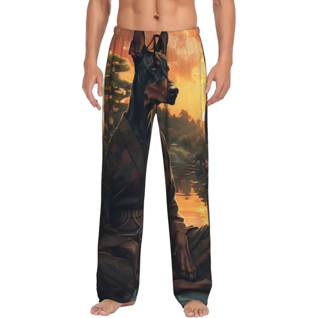 Balery Sunset Meditating Doberman Pantalones de pijama para hombre, pijama ultraligero, pantalón de descanso-Medium