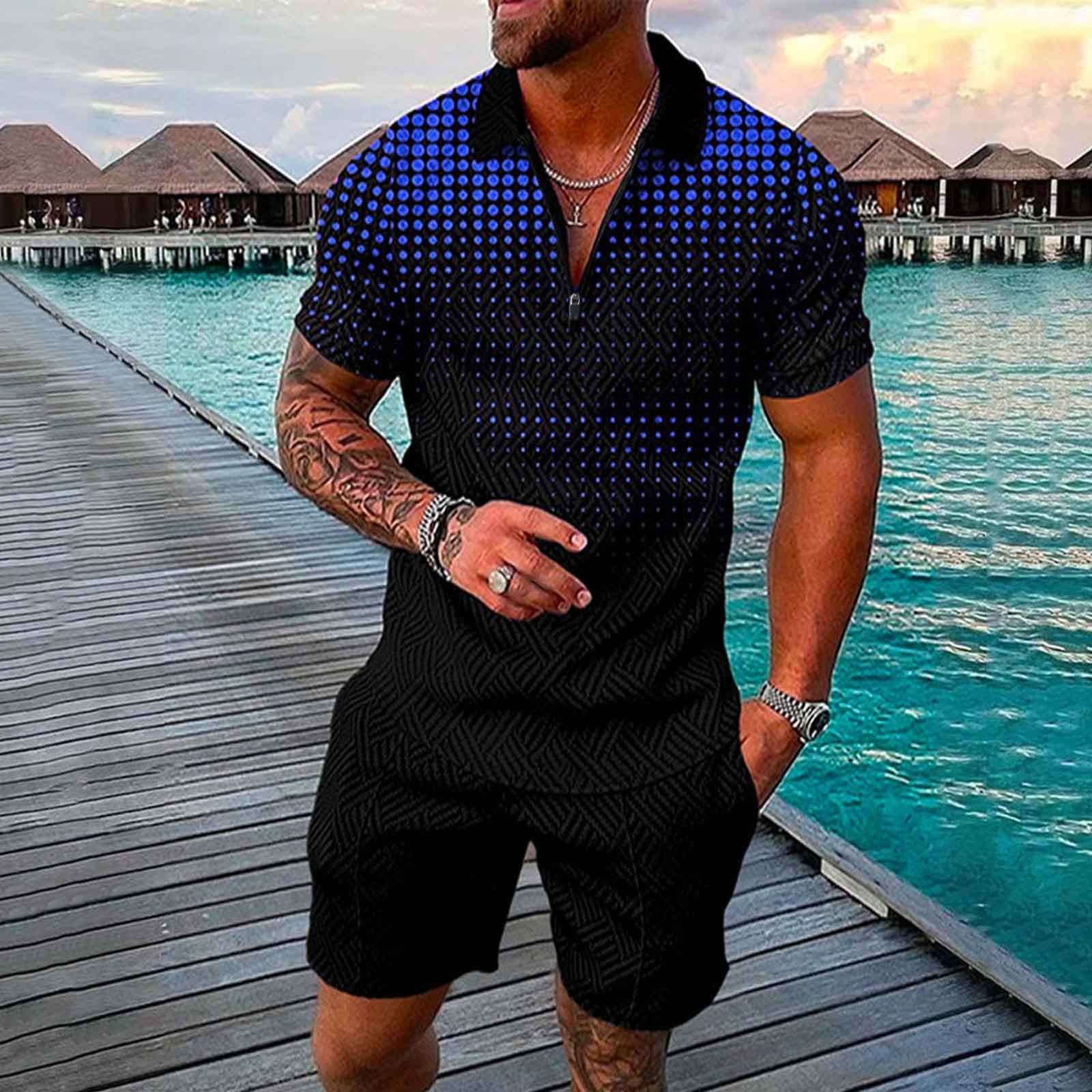 Men's Short Sets Outfits 2 Piece Summer Tracksuit Short Sleeve Shirt and Shorts Set Casual Sport Suit 