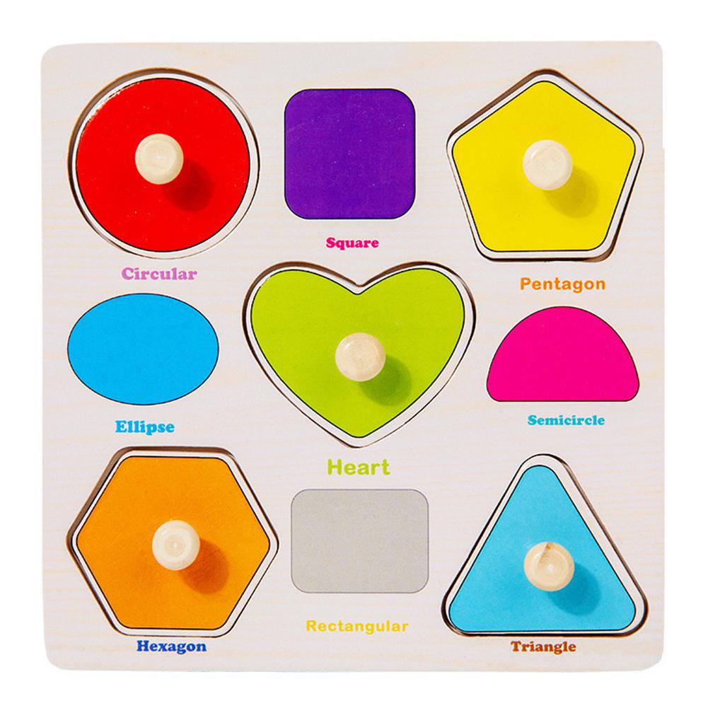 Wooden Peg Puzzles for Toddlers 1-3 Toys with English Words Baby Puzzles for Shapes Matching & Fine Motor Skills Educational Gift for Boys Girls