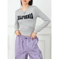 thumbnail image 5 of Franhais Women Crop Fitted Tops Letter Print Long Sleeve Shirt Casual Pullovers for Club Streetwear Aesthetic Grunge Clothes, 5 of 9