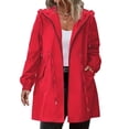 thumbnail image 2 of Duoif Rain Jacket Women, Women's Rain Jacket Plus Size Long Raincoat Lightweight Windbreaker Jackets with Pockets Jackets for Women Red XXXXL, 2 of 6