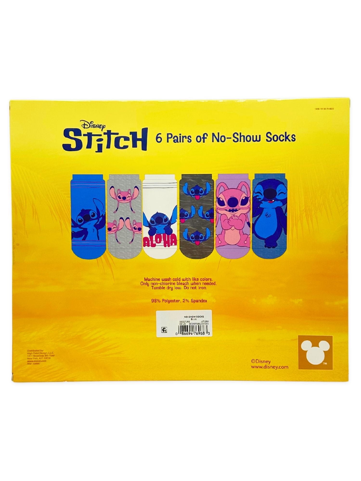 Disney Stitch Girls No-Show Socks, 6-Pack, Sizes S/M-M/L