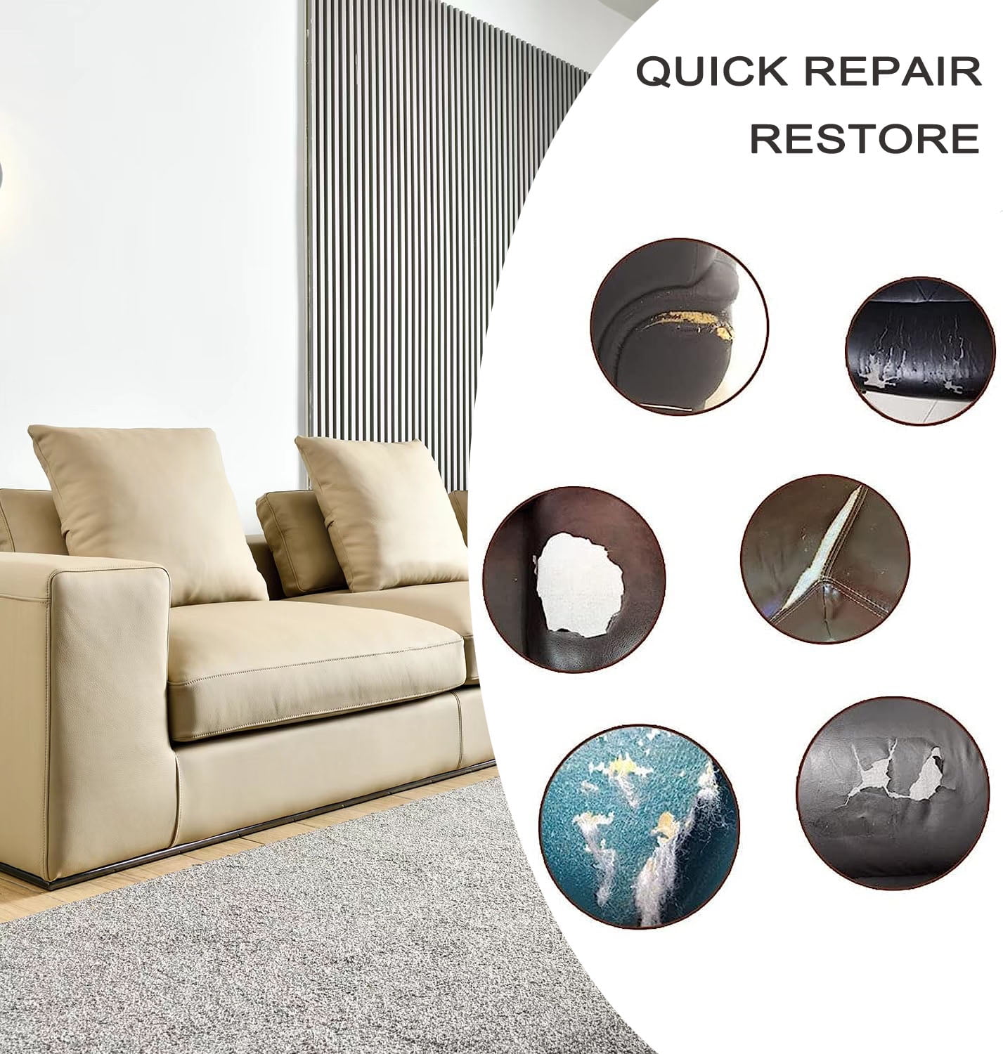 Self Adhesive Leather Repair Patch,16.5X60inch Large Patches for Furniture, Vinyl and Leather Repair Kit for Couches, Car Seat, Boat Seat, Sofa, Chair, Cabinets - Beige