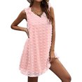 thumbnail image 2 of Mini vestido sin mangas de color sólido con falda acampanada dulce y linda con cuello en V informal de verano para mujer Pompotops  ghjkhdj9480, 2 of 8