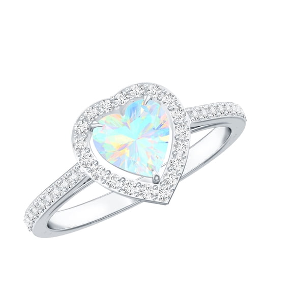 Rosec Jewels 1 CT Ethiopian Opal and Diamond Ring, 6 MM Heart Shape Ethiopian Opal Ring, Opal Engagement Ring, 925 Sterling Silver, US 4.00