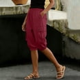 thumbnail image 2 of Stamzod Womens Cargo Capri Pants Loose Casual Elastic Waist Cropped Pants Plus Size Fashion Summer Capris Wine M, 2 of 7