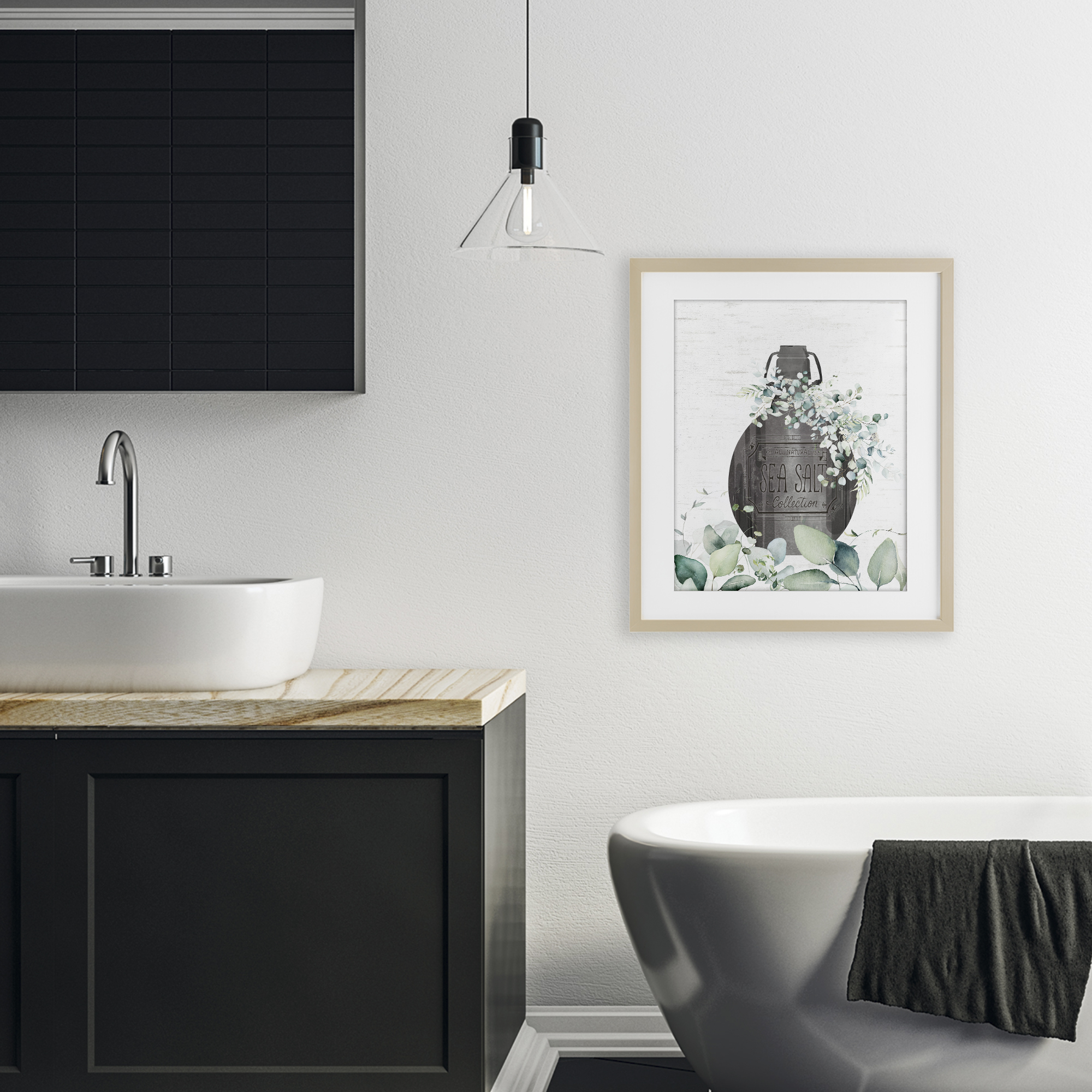 Sea Salt Collection Bottle Birch Framed Print Under Glass, design by Lettered and Lined