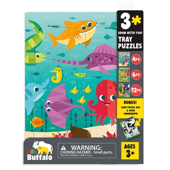 Little Buffalo 3 Pack Puzzle Tray in Underwater, Farm, Jungle for Childrent Ages 1-1/2 , Buffalo Games