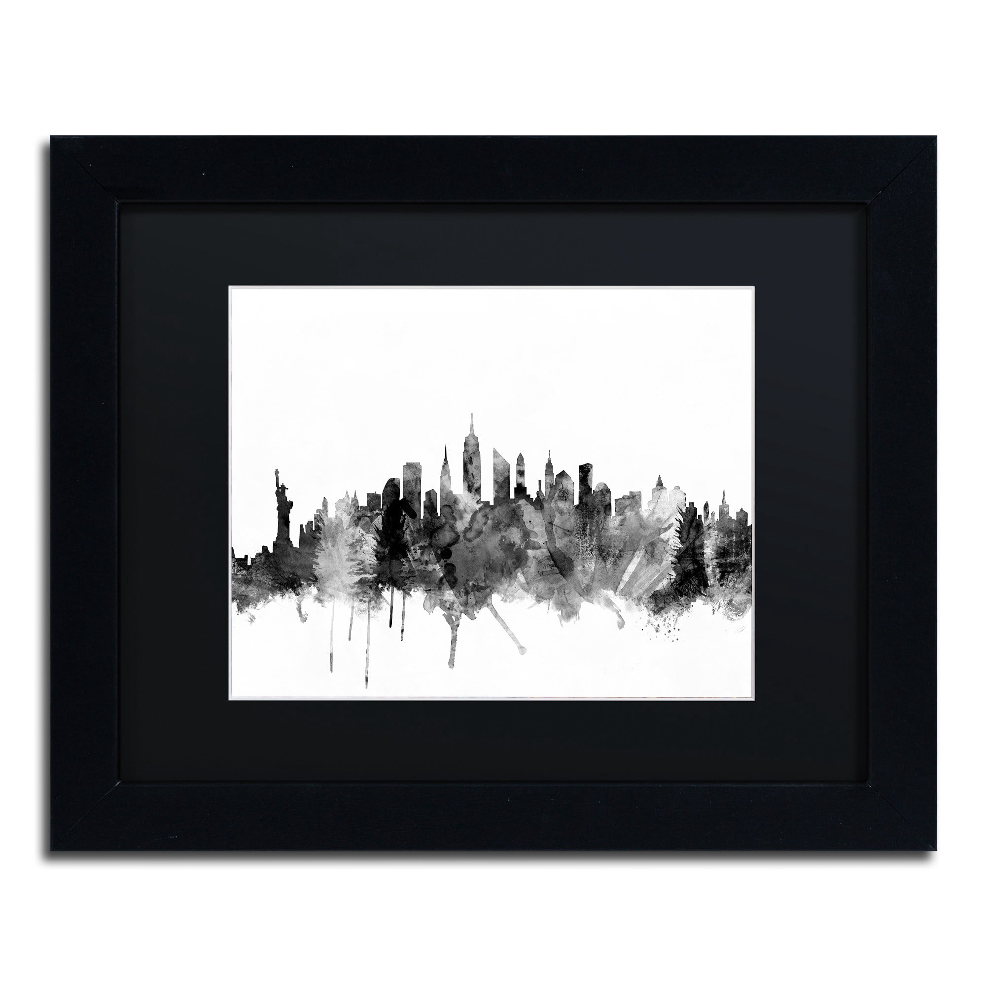 Trademark Fine Art "New York City Skyline B&W" Canvas Art by Michael Tompsett, Black Matte, Black Frame