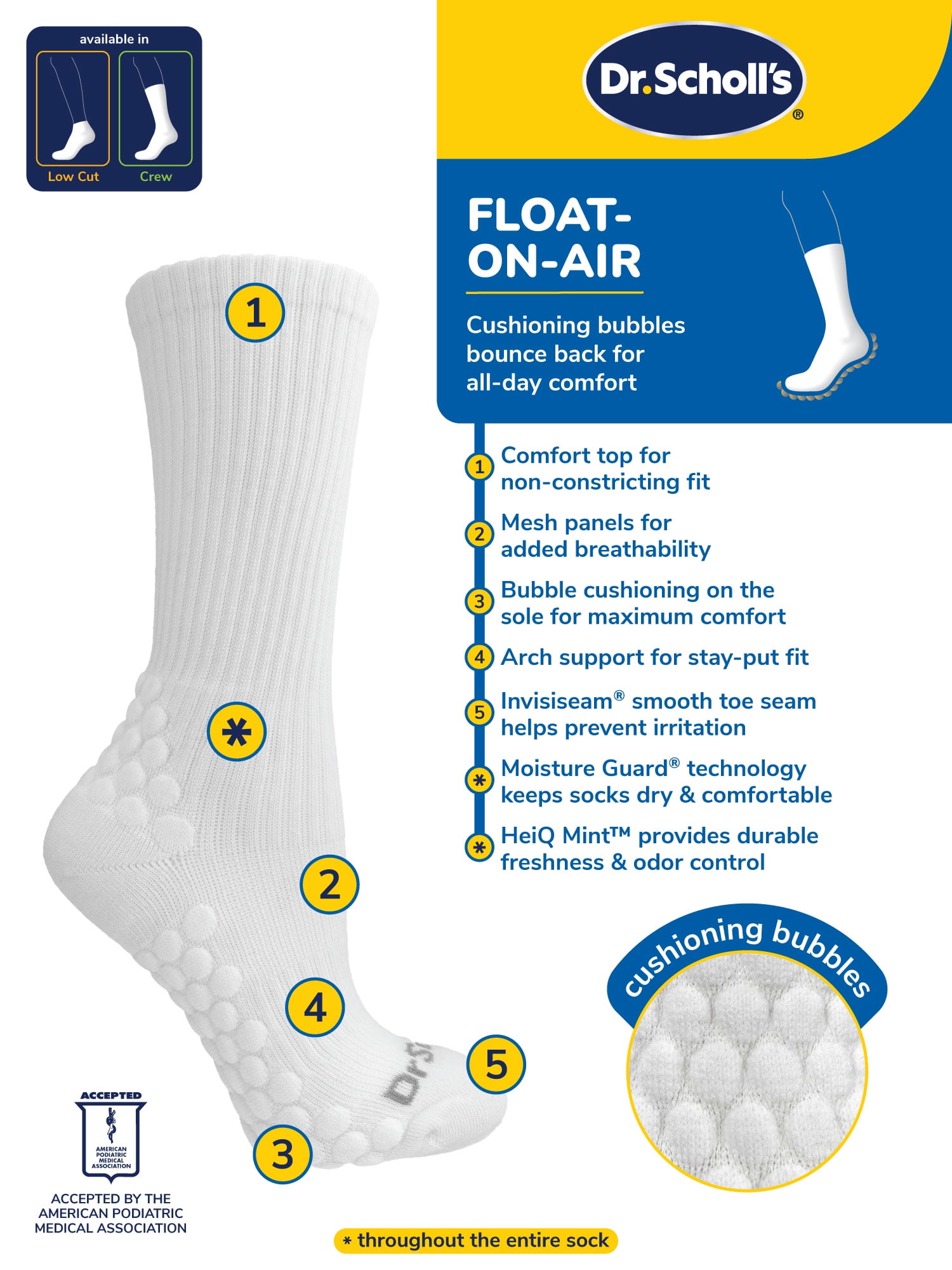 Dr. Scholl's Women's Lowcut Float on Air Socks, 3 Pack, Size 8-12