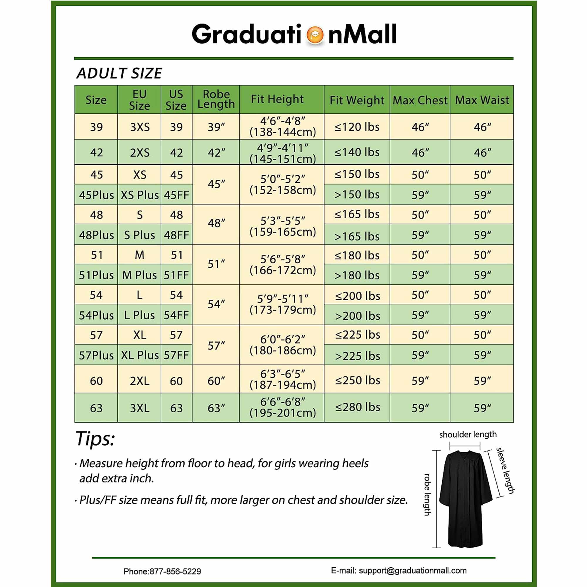 Discover more than 142 graduation gown size chart latest rausach.edu.vn