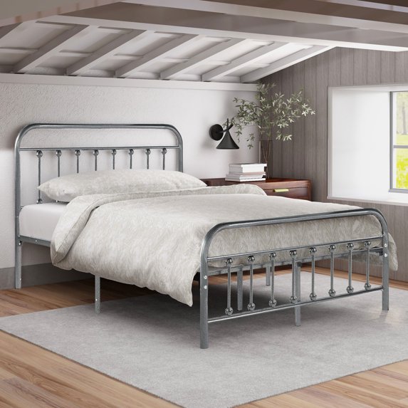 EvinTer Platform Metal Full Bed Frame, Suitable for All Ages, Black Silver