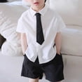 thumbnail image 6 of Dursoulink Boys Summer School Uniform Set White Short Sleeve Shirt Black Shorts Necktie for Kids Daily Wear Holiday Party Performance with Button-Up Front Cotton Blend Sizes 90-150, 6 of 8
