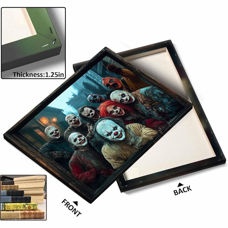 Handmade Creepy Clown & Scary Nun Canvas – Horror Halloween Wall Art – Eco-Friendly