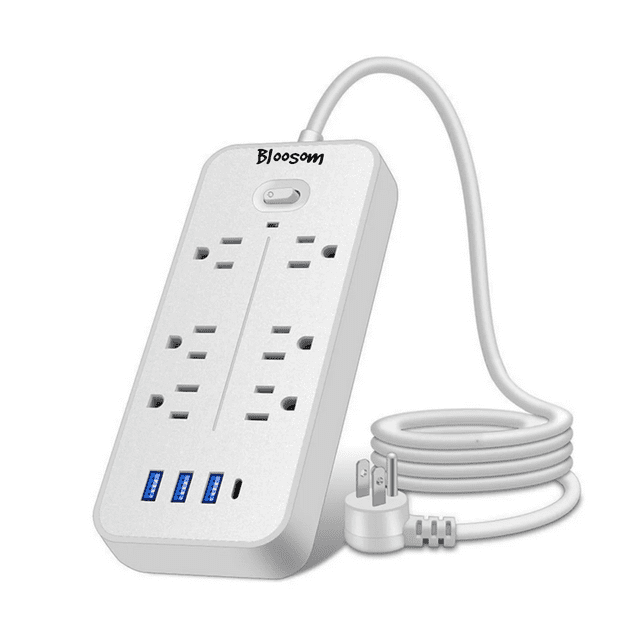 Regleta Cargador Bloosom Multicontactos Con 6 Salidas 3 Usb 1 Tipo C Blanco