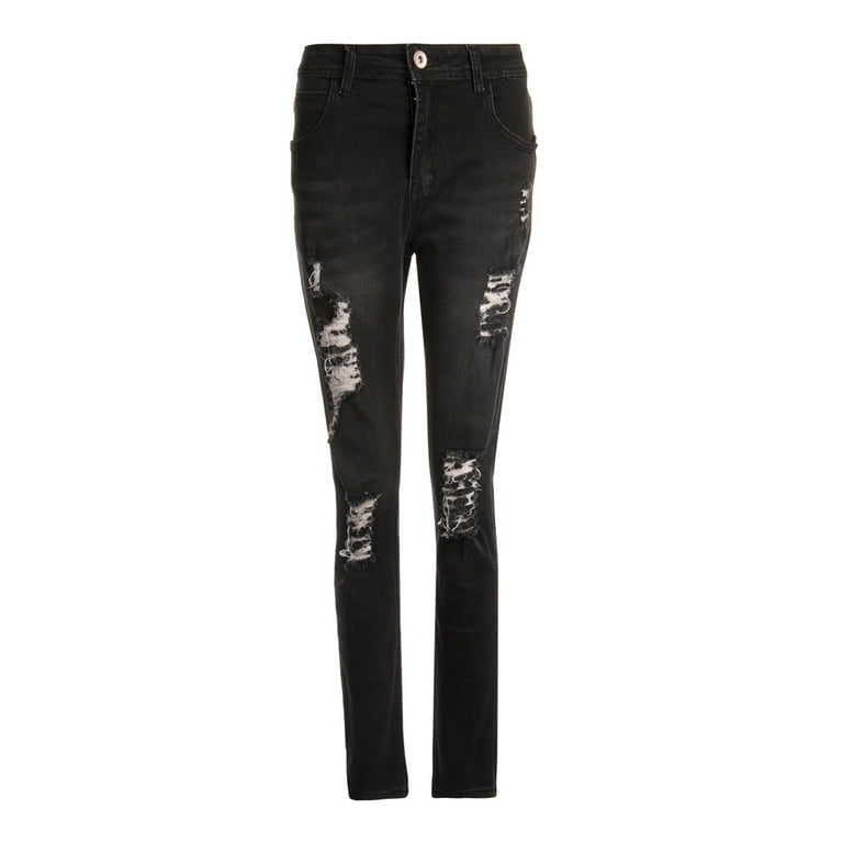 Plus size black destroyed jeans 2025
