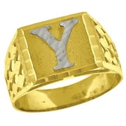 10k Two tone Gold Mens Dc Textured Initial Letter Y Band Ring Measures 11.5x5mm Wide Size 8.5 Jewelry Gifts for Men