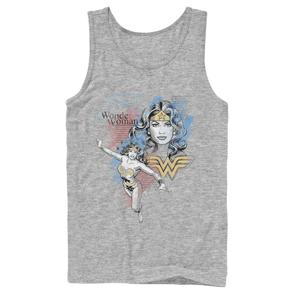 Men's Justice League Vintage Watercolor Sketch Portrait Tank Top Athletic Heather Medium