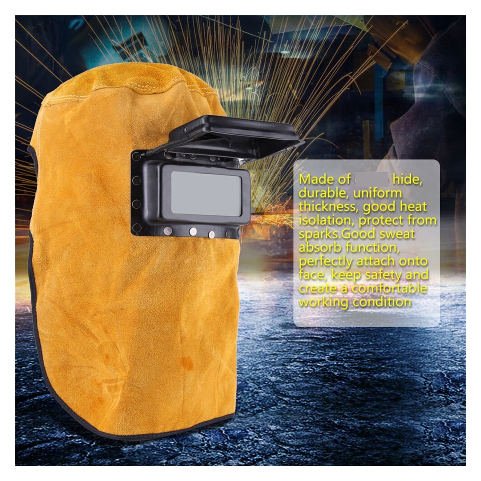 Welder Mask -15°-65° Leather Hood Convenient Welding Helmet Protect Yellow Grinding Arc Sparkproof Head-Mounted ,Widely Use