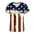 thumbnail image 4 of Wycnly Womens Summer Tops Short Sleeve V-Neck US Flag Print T Shirts 4th July Independence Day Fashion Pocket Nurse's Shirts Uniform Tunic Blouses Beige m, 4 of 5