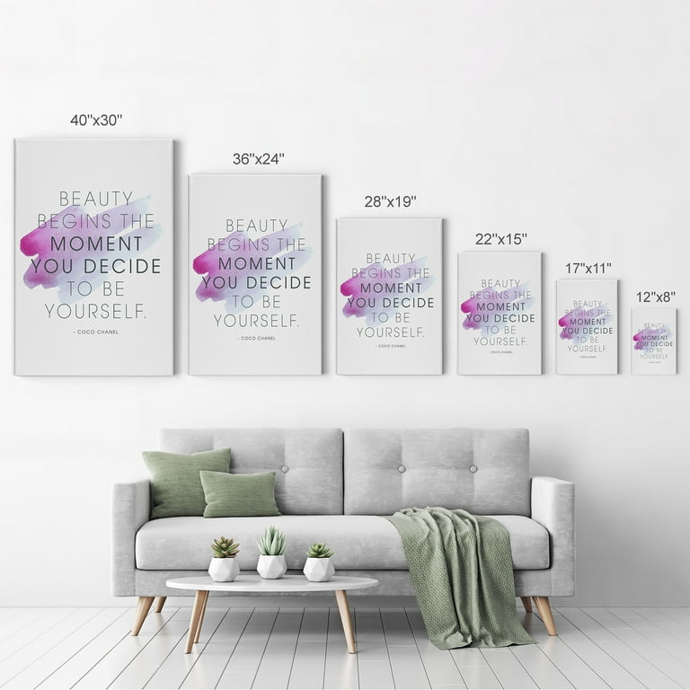 Smile Art Design Beauty Begins The Moment You Decide To Be Yourself Quote  Canvas Print Motivational Inspirational Home Decor Artwork Bedroom Living  Room Ready to Hang Made in the USA - 17x11 