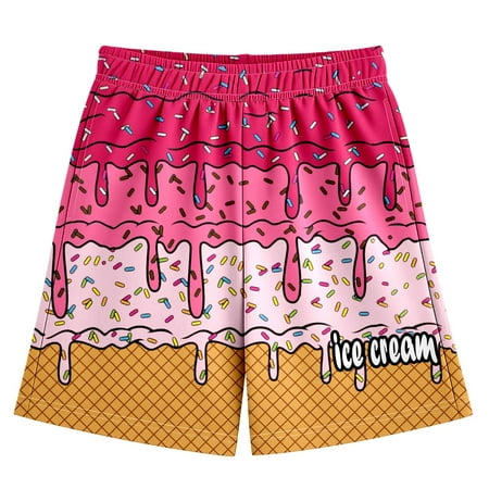 BloomJoy Little Kid Ice Cream Shorts for 2-14T Boy Girl Elastic Waist with Pockets Summer Cool Preppy Ice Cream Baseball Shorts 7-8 Years Watermelon Red Summer Shorts