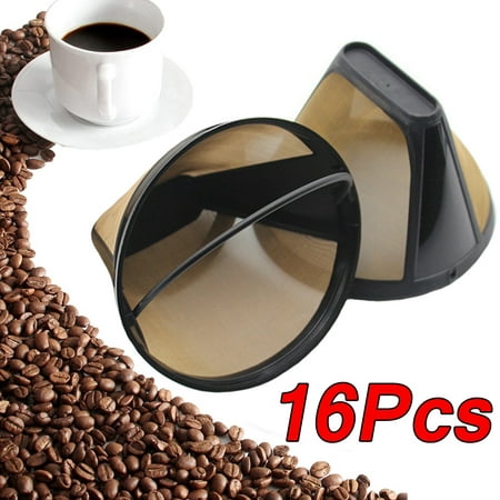 

Reusable Coffee Filter Permanent Cone-Style Coffee Maker Machine Filter Gold Mesh With Handle Cafe Coffees Tool 16Pcs