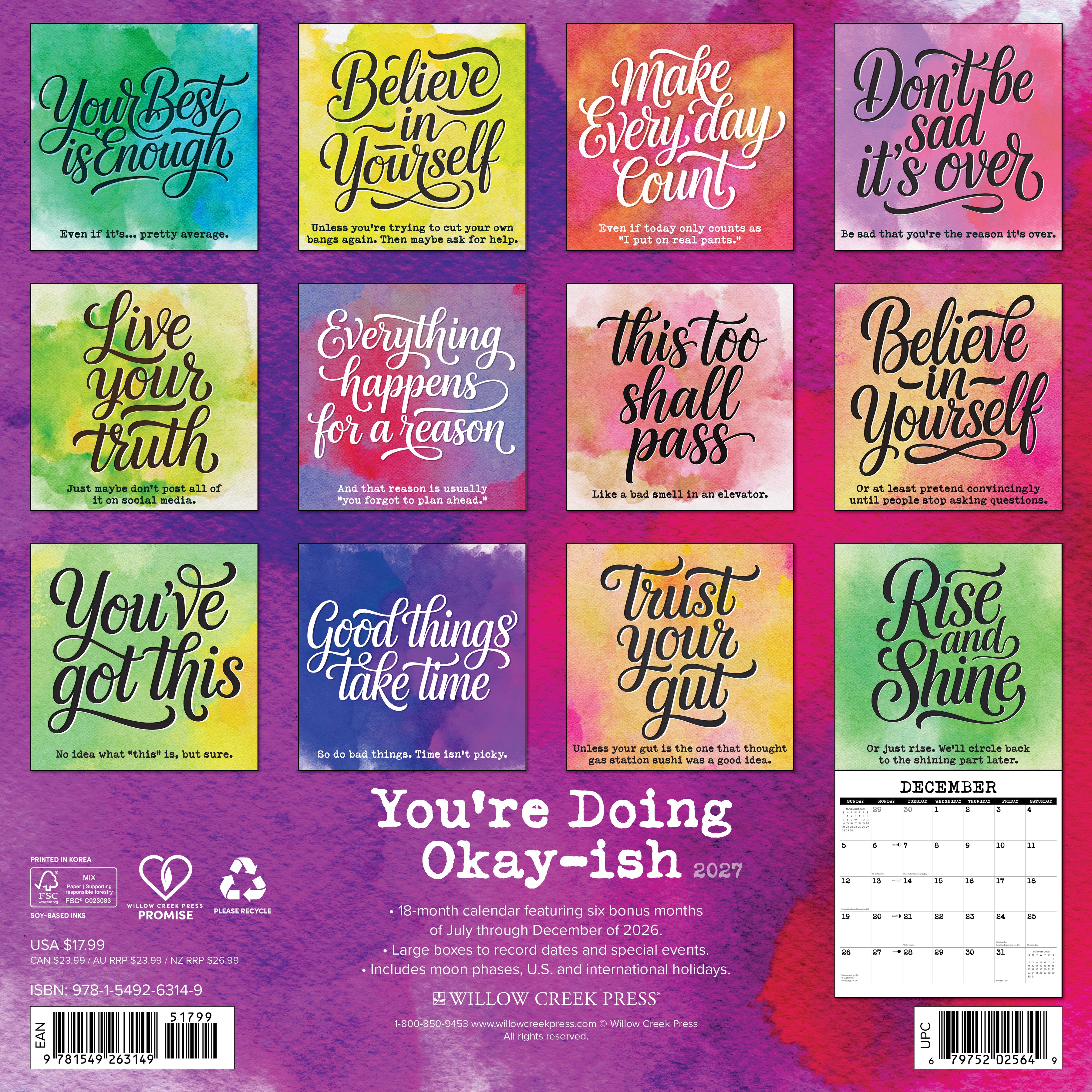 Willow Creek Press, You're Doing Okay-ish 2027 Wall Calendar
